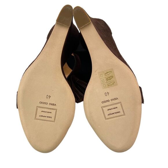 New DSQUARED2 Women US 10 Brown Suede High Heels Tassel T-Strap Wedge Sandals - Picture 10 of 17